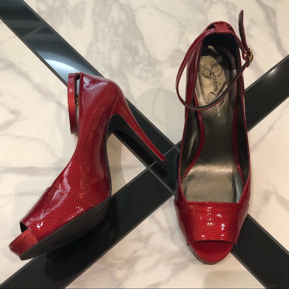Jessica Simpson Red Peep Toe Pumps Size 8